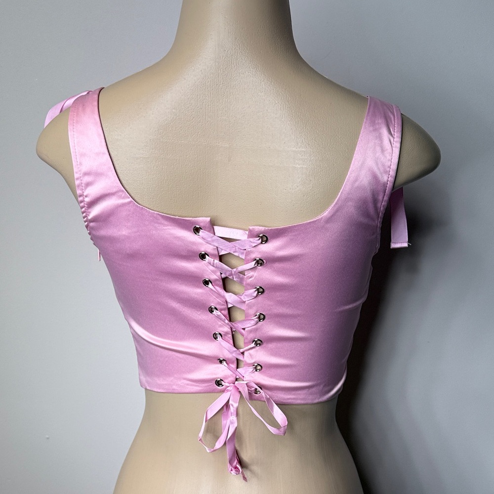 AKIRA Pink Satin Crop Top with Cherry Embellishments - Picture 5 of 6